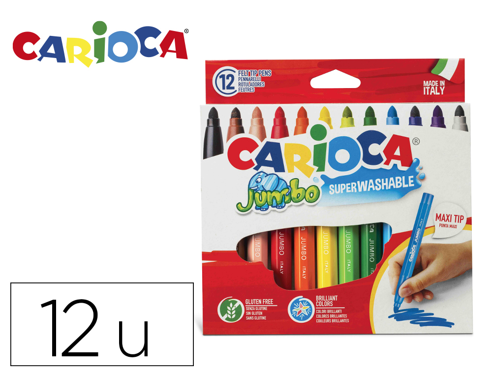 ROTULADOR CARIOCA JUMBO PUNTA GRUESA ESTUCHE DE 12 UNIDADES COLORES SURTIDOS