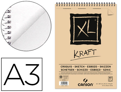 BLOC DIBUJO ESBOZO CANSON XL KRAFT DIN A3 KRAFT RAYADO BEIGE ESPIRAL 29,7X42 CM 60 HOJAS 90 GR