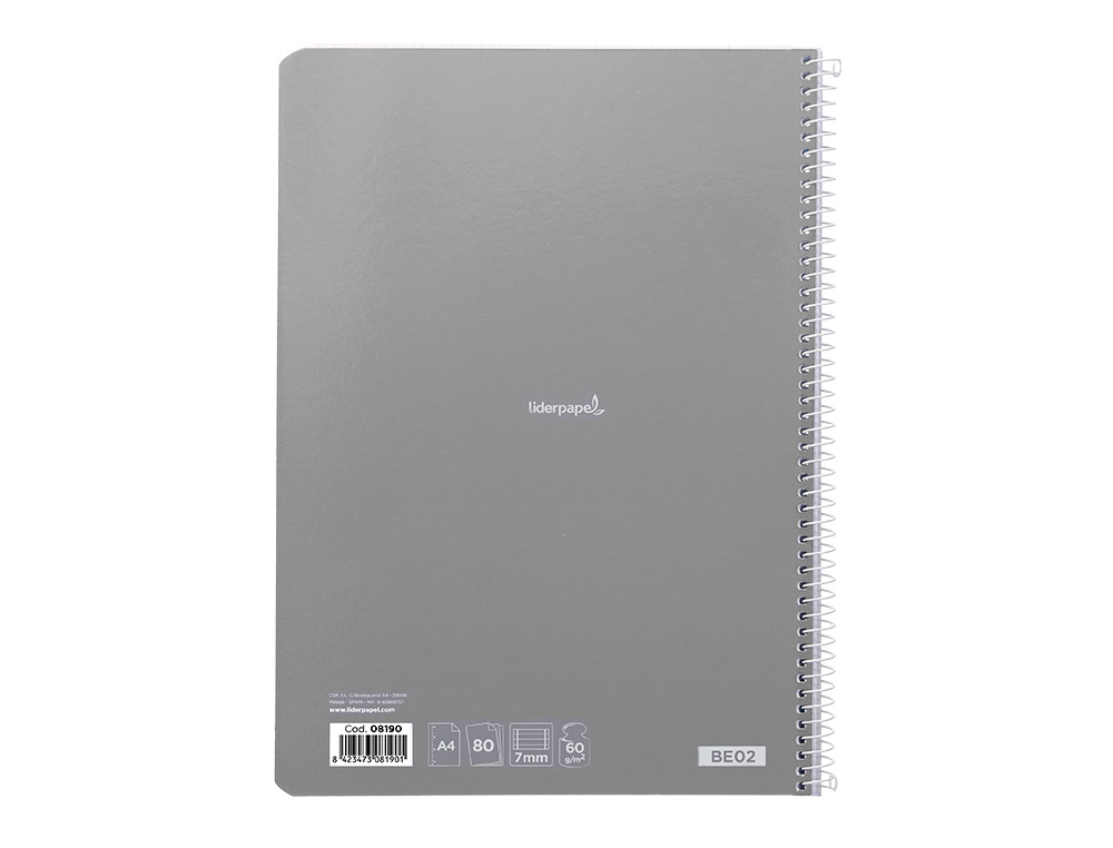 CUADERNO ESPIRAL LIDERPAPEL A4 MICRO SMART TAPA BLANDA 80H60GR HORIZONTAL 7MM DOBLE MARGEN 4 TALADROS COLORES