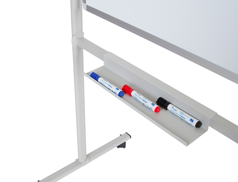 PIZARRA BLANCA ROCADA VOLTEABLE DOBLE CARA ACERO LACADO MAGNETICO CON BANDEJAS ACCESORIOS 150X120 CM
