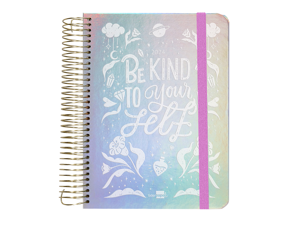 AGENDA ESPIRAL LIDERPAPEL TAPA IRIDISCENTE KYMOLOS A6 2024 SEMANA VISTA PAPEL 70 GR