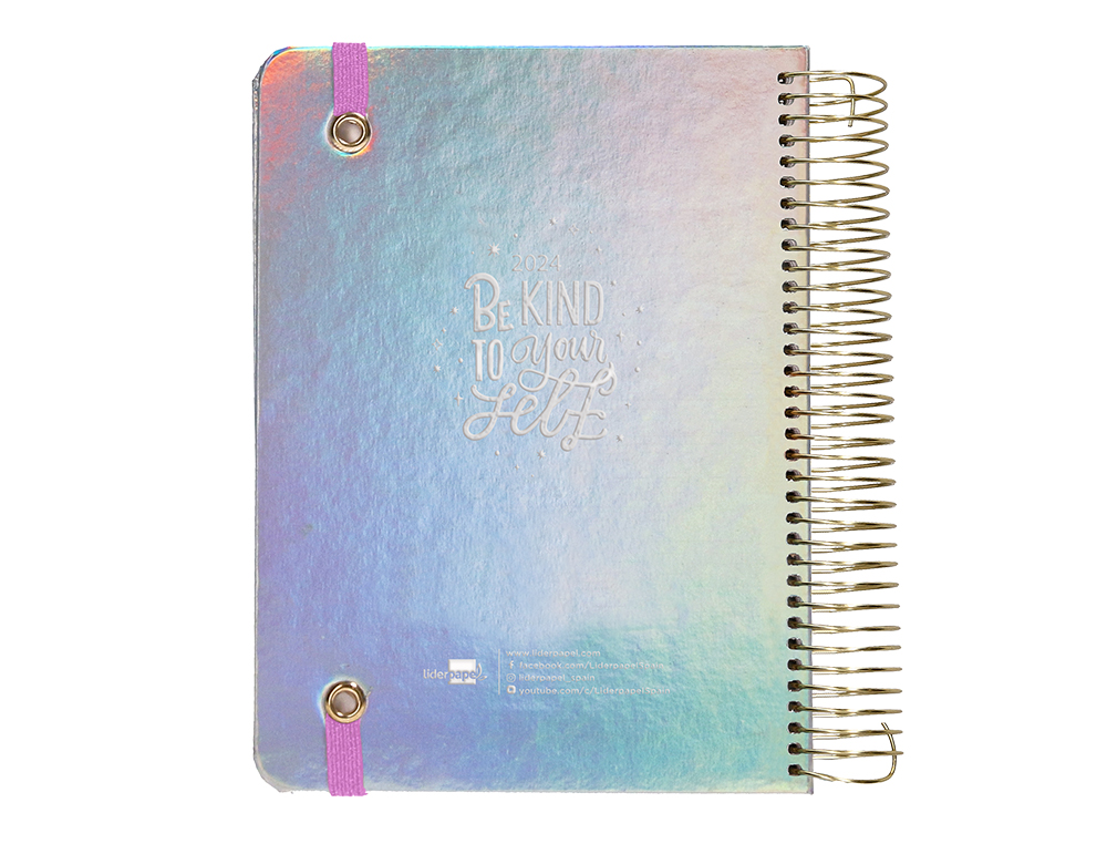 AGENDA ESPIRAL LIDERPAPEL TAPA IRIDISCENTE KYMOLOS A6 2024 SEMANA VISTA PAPEL 70 GR