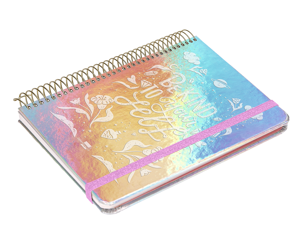 AGENDA ESPIRAL LIDERPAPEL TAPA IRIDISCENTE KYMOLOS A6 2024 SEMANA VISTA PAPEL 70 GR