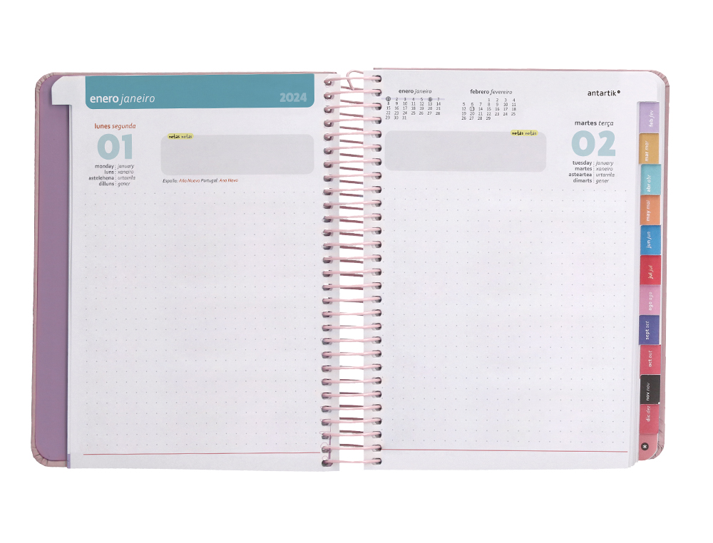 AGENDA DE OFICINA ANTARTIK A6+ 2024 DIA PAGINA 80 GR CON SOBRE MARCAPAGINAS Y 3 HOJAS PEGATINAS ROSA 130X175 MM