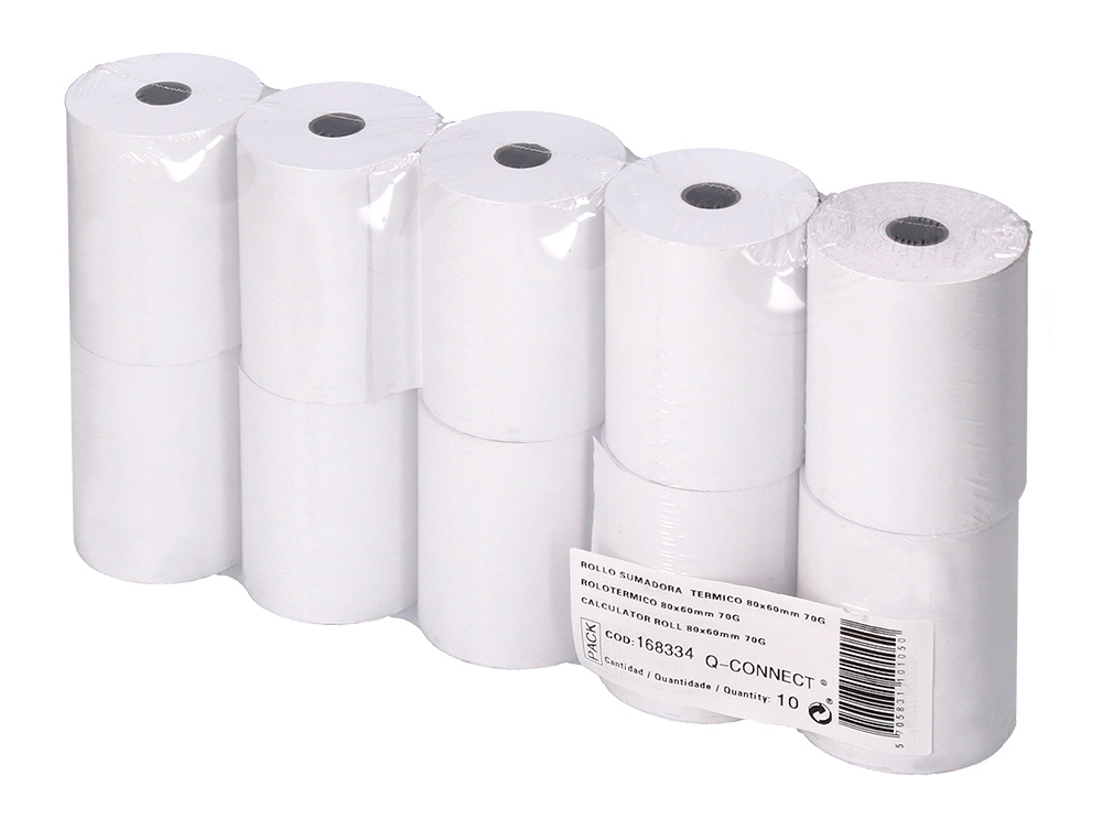 ROLLO SUMADORA TERMICO Q-CONNECT 80 MM ANCHO X 60 MM DIAMETRO SIN BISFENOL A PAPEL DE 70 G/M2