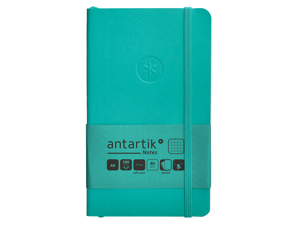 CUADERNO CON GOMILLA ANTARTIK NOTES TAPA BLANDA A6 CUADRICULA TURQUESA 100 HOJAS 80 GR FSC