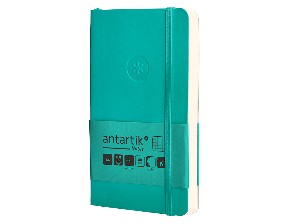 CUADERNO CON GOMILLA ANTARTIK NOTES TAPA BLANDA A6 CUADRICULA TURQUESA 100 HOJAS 80 GR FSC