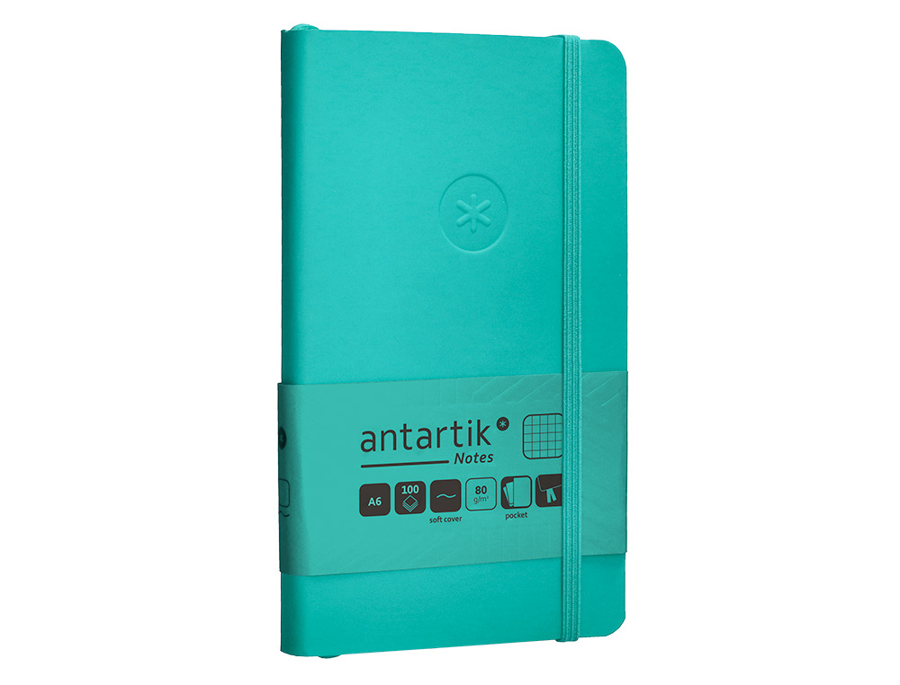 CUADERNO CON GOMILLA ANTARTIK NOTES TAPA BLANDA A6 CUADRICULA TURQUESA 100 HOJAS 80 GR FSC