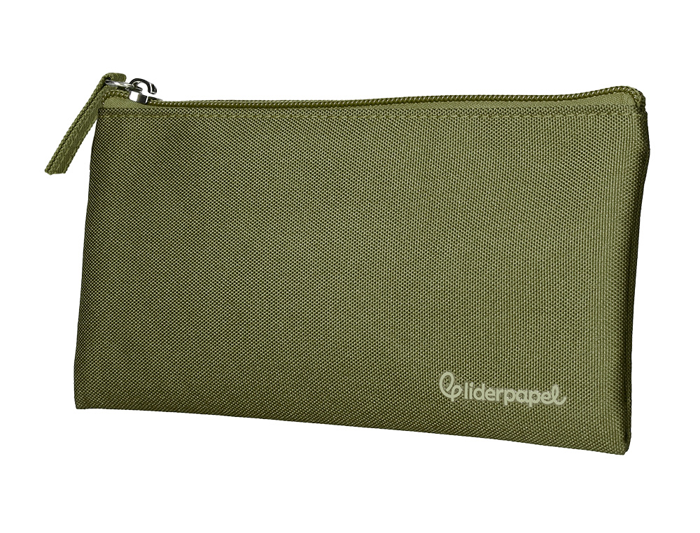 ESTUCHE PORTATODO LIDERPAPEL PLANO ANCHO UNA CREMALLERA 200X100 MM VERDE MILITAR