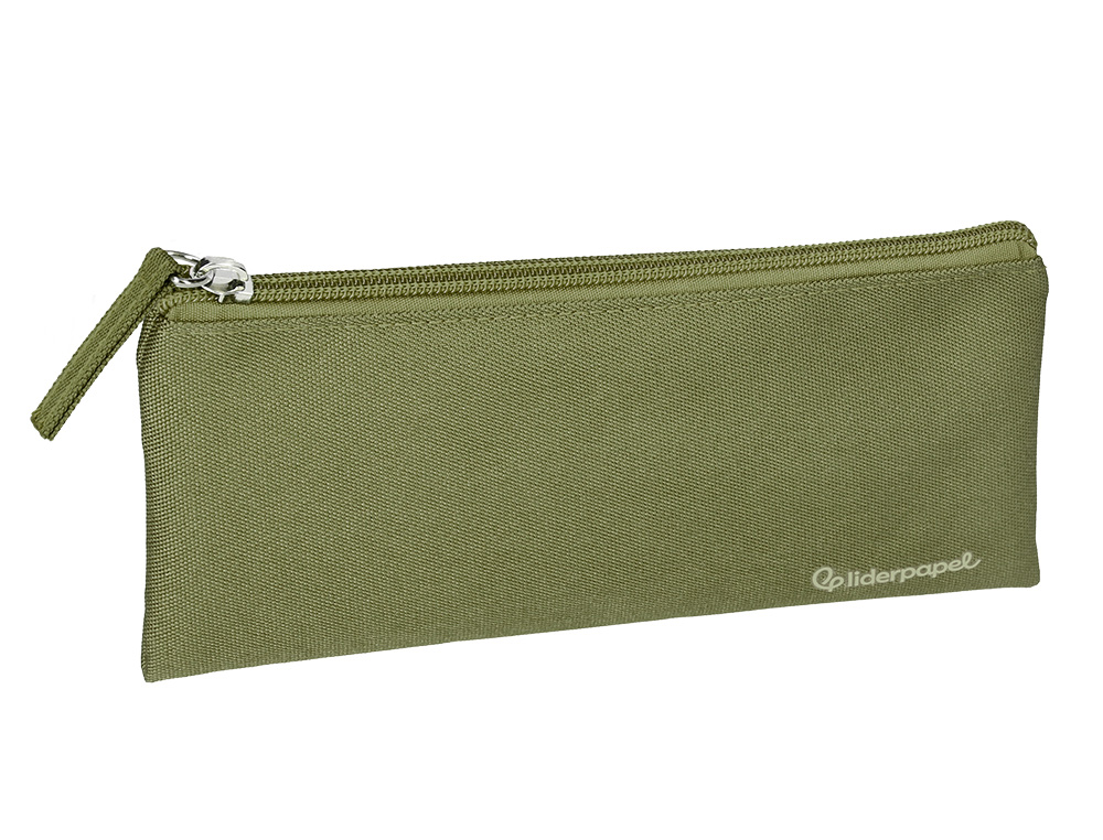ESTUCHE PORTATODO LIDERPAPEL PLANO ANCHO UNA CREMALLERA 200X100 MM VERDE MILITAR
