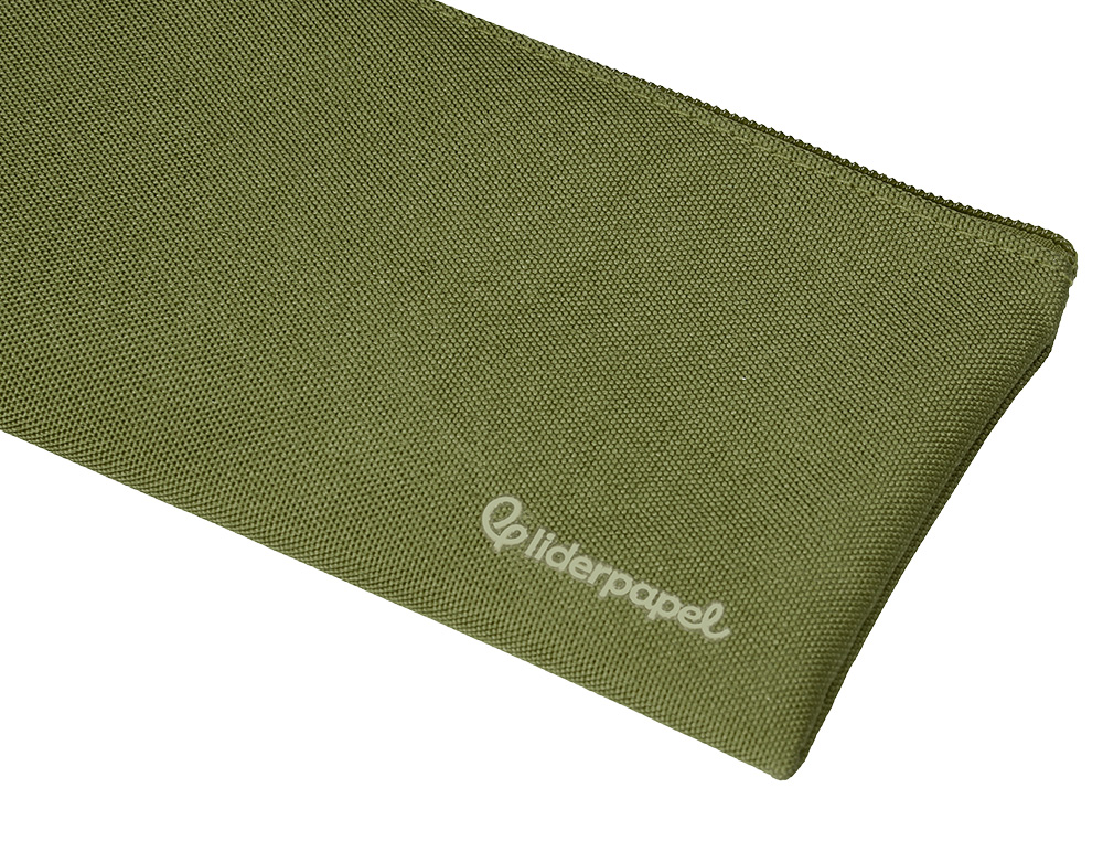 ESTUCHE PORTATODO LIDERPAPEL PLANO ANCHO UNA CREMALLERA 200X100 MM VERDE MILITAR