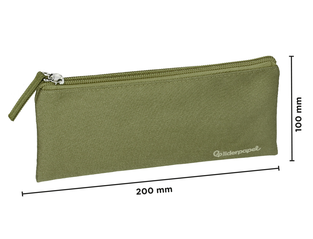 ESTUCHE PORTATODO LIDERPAPEL PLANO ANCHO UNA CREMALLERA 200X100 MM VERDE MILITAR