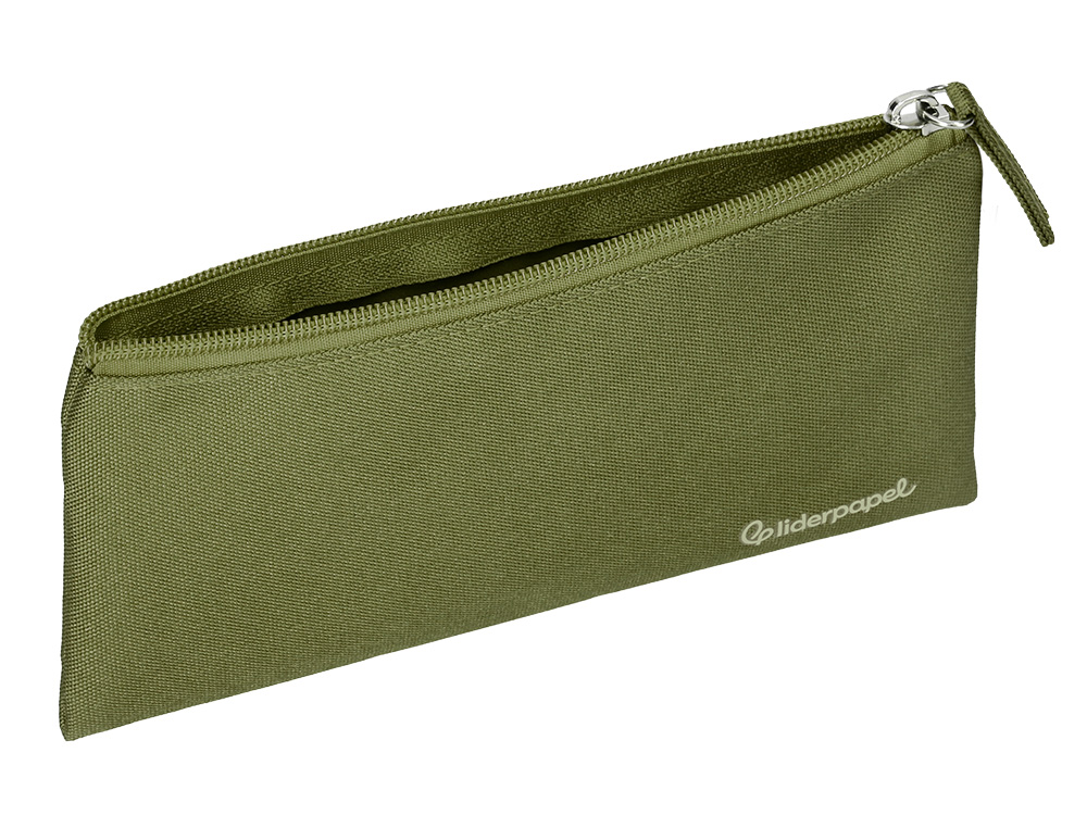 ESTUCHE PORTATODO LIDERPAPEL PLANO ANCHO UNA CREMALLERA 200X100 MM VERDE MILITAR