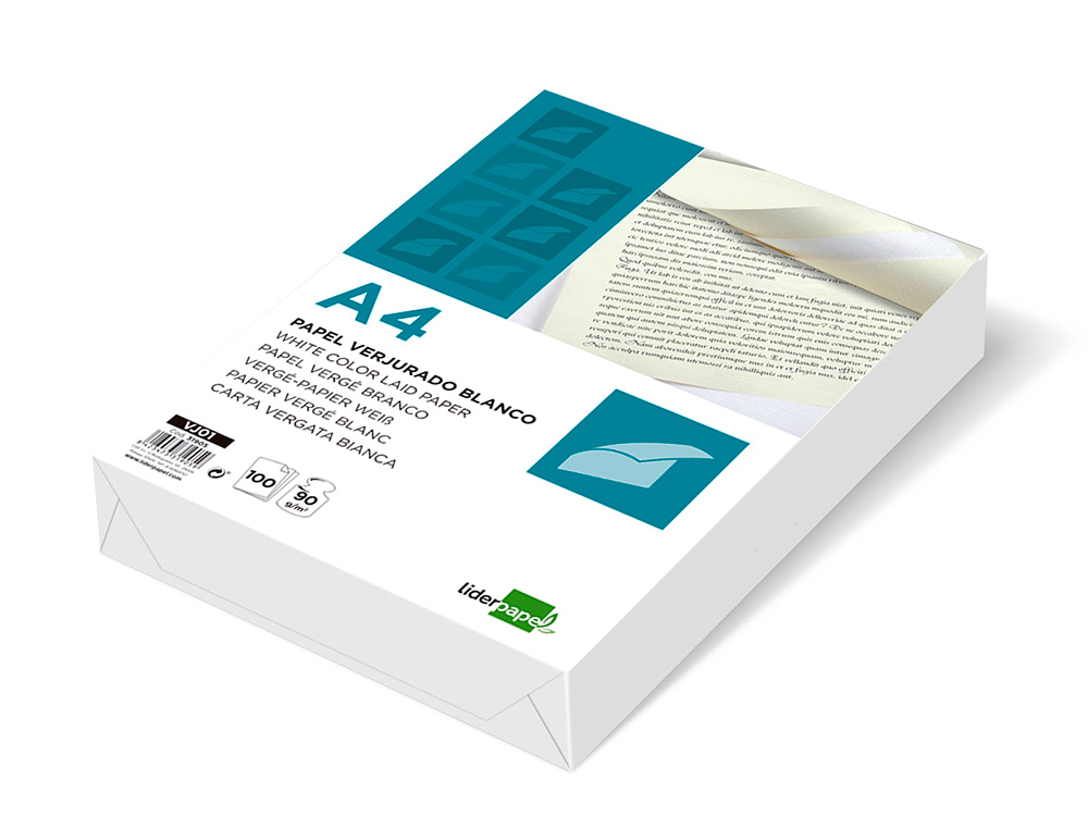 PAPEL VERJURADO LIDERPAPEL A4 90G/M2 BLANCO PAQUETE DE 100 HOJAS