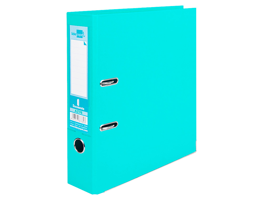ARCHIVADOR DE PALANCA LIDERPAPEL A4 DOCUMENTA FORRADO PVC CON RADO LOMO 75 MM VERDE CLARO COMPRESOR