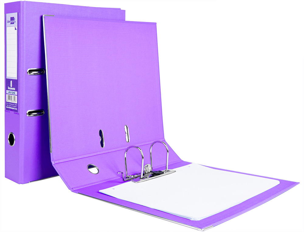 ARCHIVADOR DE PALANCA LIDERPAPEL FOLIO DOCUMENTA FORRADO PVC CON RADO LOMO 75 MM LILA COMPRESOR METALICO