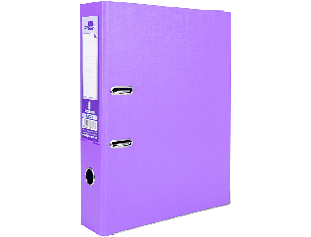 ARCHIVADOR DE PALANCA LIDERPAPEL FOLIO DOCUMENTA FORRADO PVC CON RADO LOMO 75 MM LILA COMPRESOR METALICO