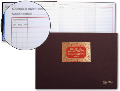 LIBRO MIQUELRIUS N.75 FOLIO APAISADO 100 HOJAS REGISTRO DE ACCIONES NOMINATIVAS
