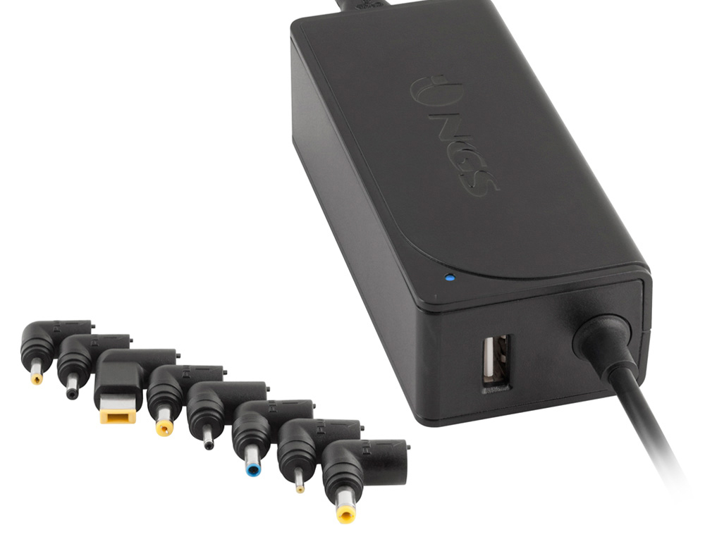 ADAPTADOR DE CORRIENTE NGS AUTOMATIC 90W CON 9 ADAPTADORES Y SALIDA USB 2A