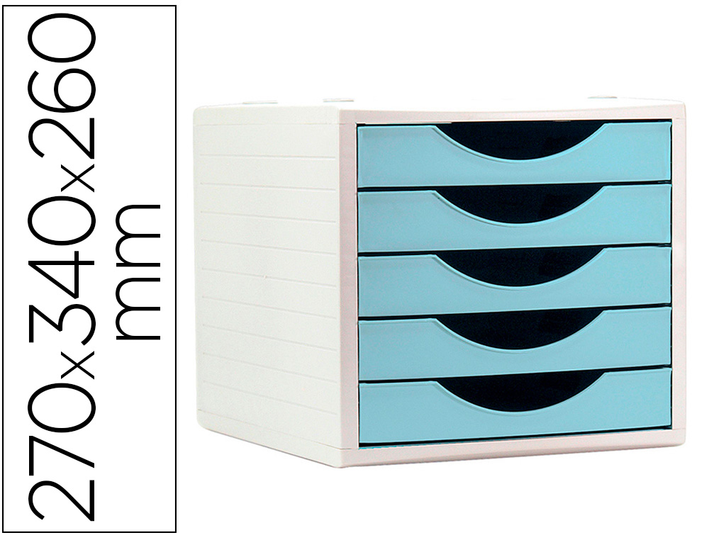 FICHERO CAJONES DE SOBREMESA Q-CONNECT 5 CAJONES COLOR AZUL PASTEL 270X340X260 MM