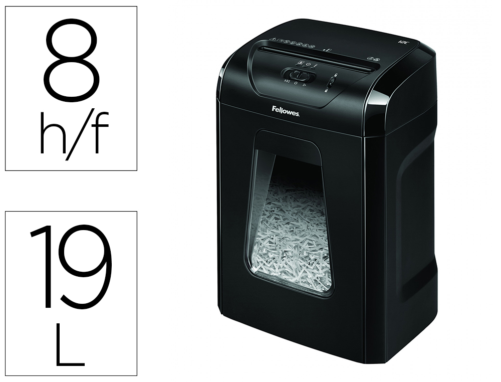 DESTRUCTORA DE DOCUMENTOS FELLOWES 12C CAPACIDAD 8H SEGURIDAD P4 GRAPAS CLIPS Y TARJETAS PAPELERA 19 L