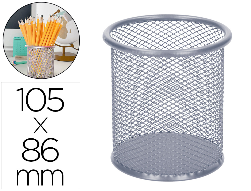 CUBILETE PORTALAPICES Q-CONNECT REJILLA METAL DIAMETRO 86 MM ALTURA 105 MM PLATA