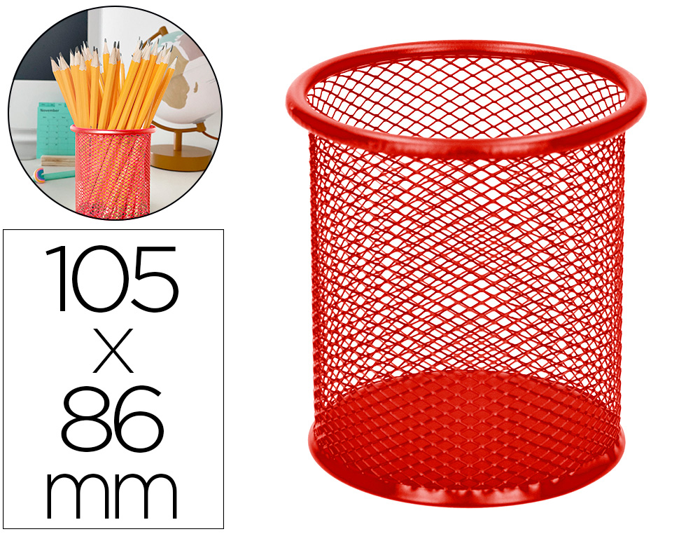CUBILETE PORTALAPICES Q-CONNECT METAL REJILLA DIAMETRO 86 MM ALTURA 105 MM ROJO