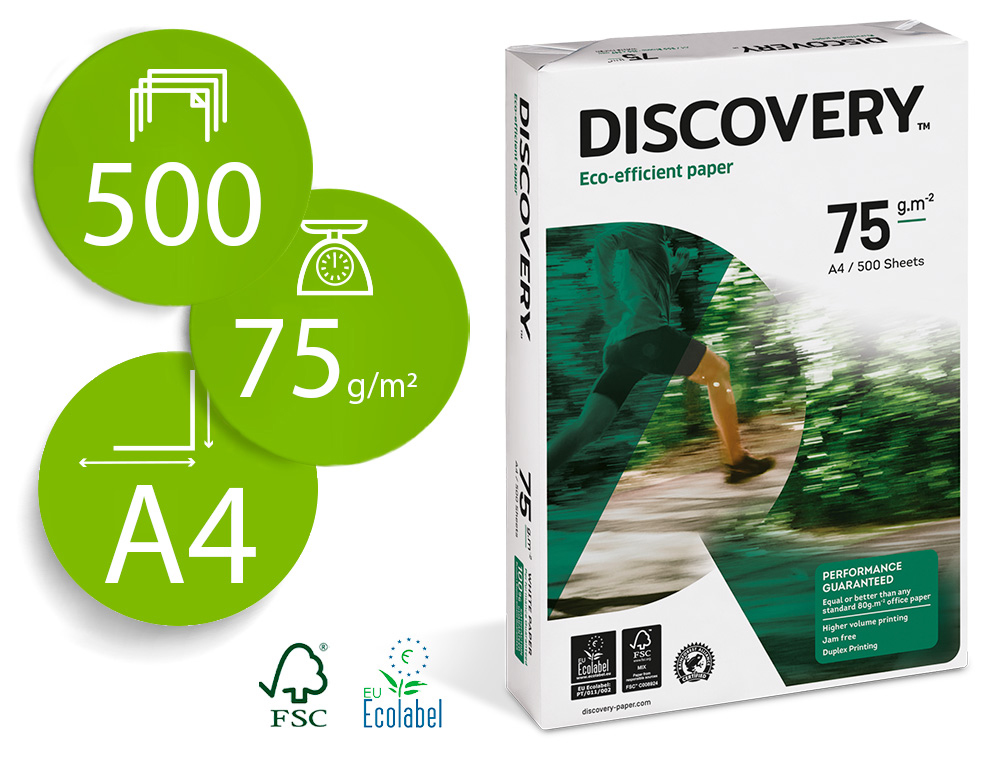 PAPEL FOTOCOPIADORA DISCOVERY DIN A4 75 GRAMOS PAPEL MULTIUSO INK-JET Y LASERPAQUETE DE 500 HOJAS