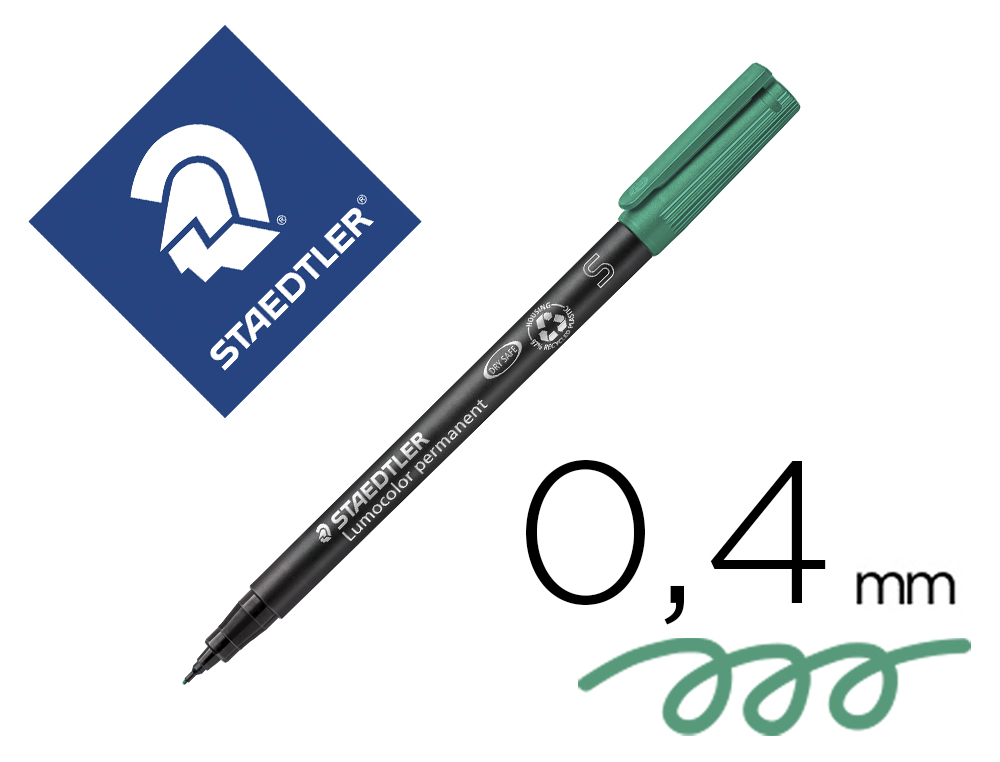ROTULADOR STAEDTLER LUMOCOLOR RETROPROYECCION PUNTA DE FIBRAPERMANENTE 313-5 VERDE PUNTA SUPER FINA REDONDA 0.4 MM