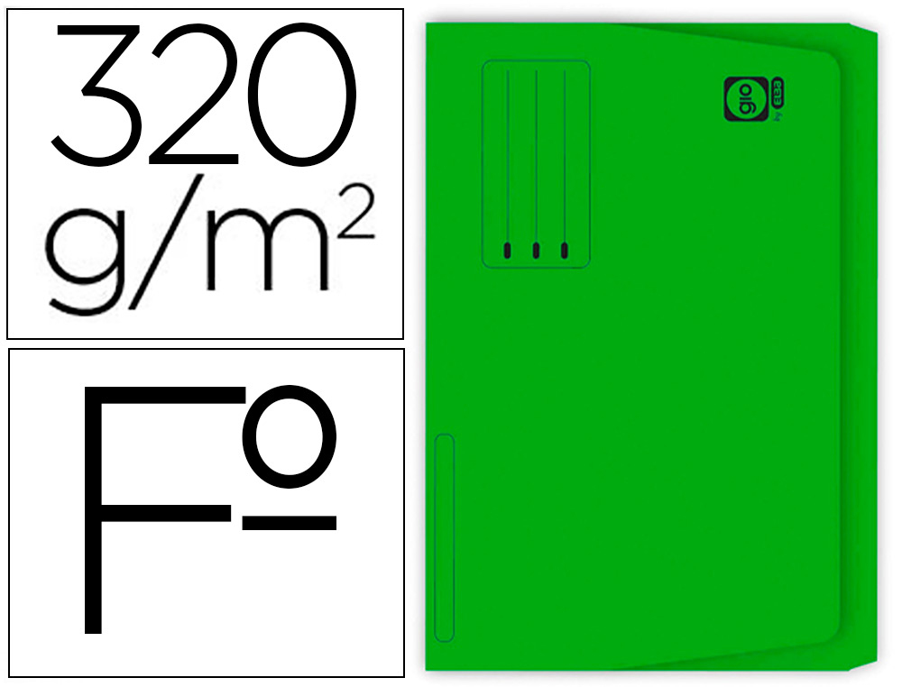 SUBCARPETA CARTULINA GIO FOLIO POCKET VERDE CON BOLSA Y SOLAPA 250GR.