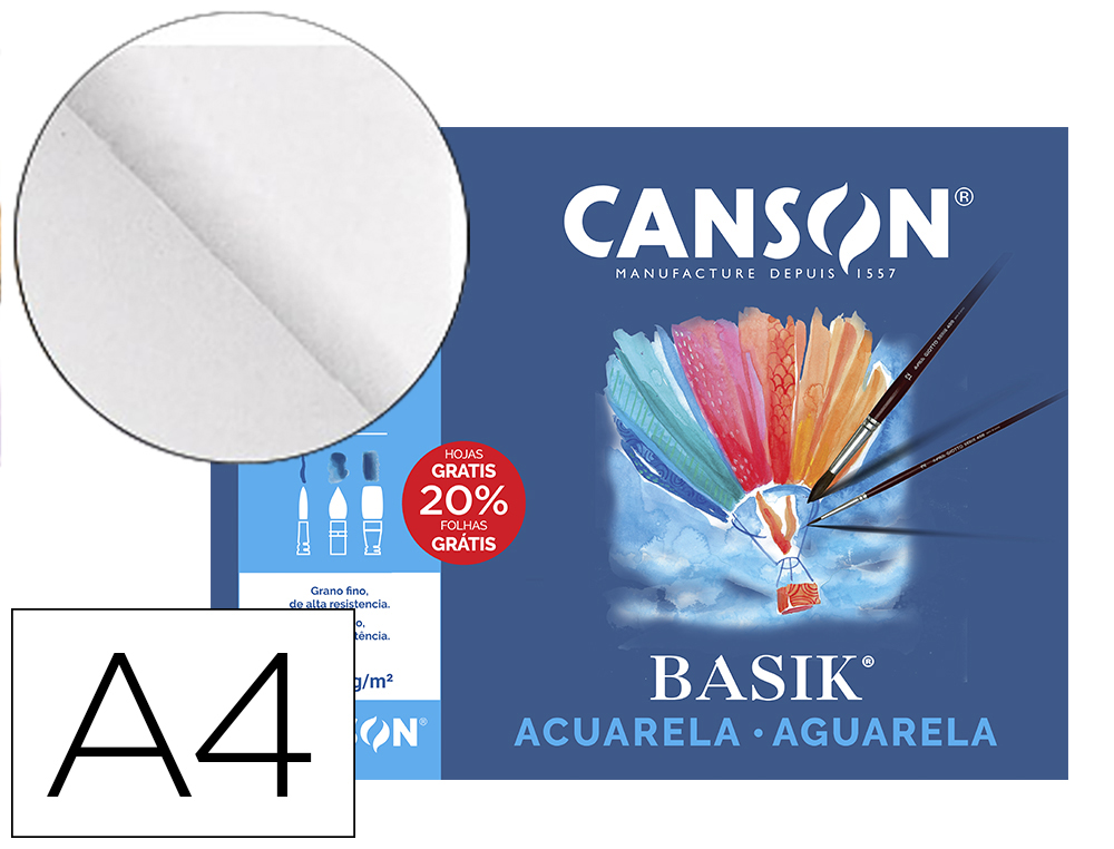 PAPEL ACUARELA BASIK CANSON DIN A4+ 370 GR PACK DE 6 HOJAS24 X 32 CM
