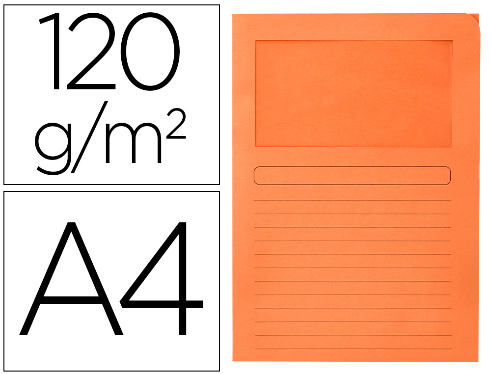 SUBCARPETA CARTULINA Q-CONNECT DIN A4 NARANJA CON VENTANA TRANSPARENTE 120 GR