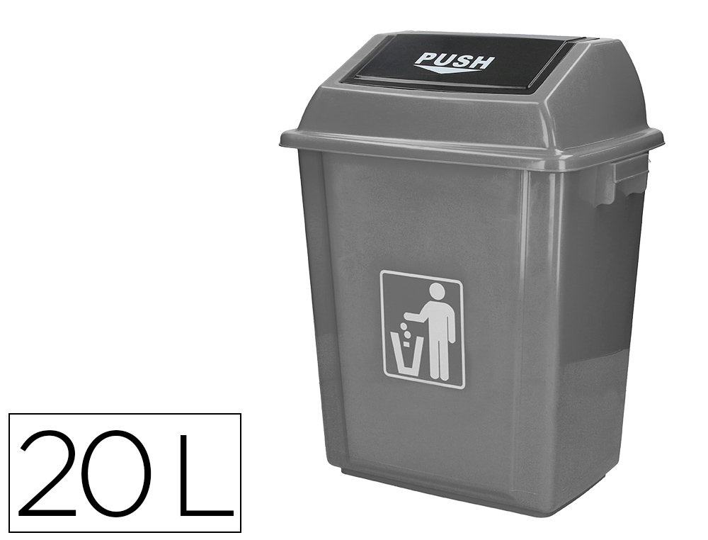 PAPELERA CONTENEDOR Q-CONNECT PLASTICO CON TAPA DE BALANCIN 20 LITROS 340X240X450 MM GRIS