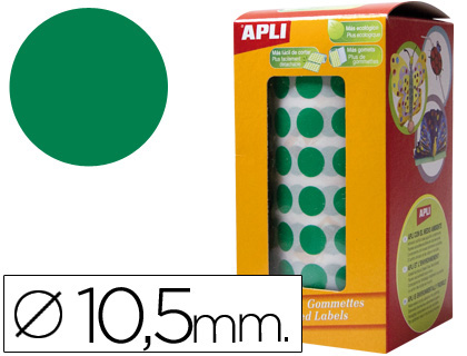 GOMETS AUTOADHESIVOS CIRCULARES 10,5MM VERDE EN ROLLO
