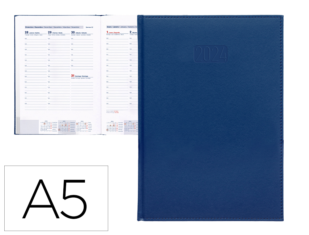 AGENDA ENCUADERNADA LIDERPAPEL CRETA 15X21 CM 2024 SEMANA VISTA COLOR AZUL PAPEL 70 GR