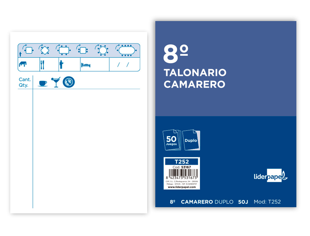 TALONARIO LIDERPAPEL CAMARERO 8 ORIGINAL Y COPIA T252 ZIG ZAG